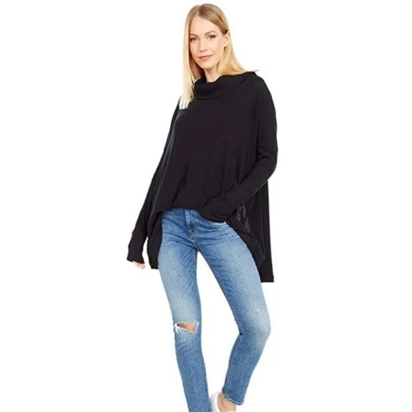 Free People Juicy‎ Long Sleeve Slouchy Turtleneck Shirt Sweater Top Black (NWT) - Picture 3 of 7